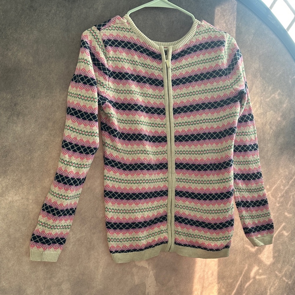 Talbots Pink and Navy Patterned Cardigan